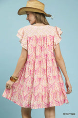 Umgee Mix Printed Flutter Sleeve Dress