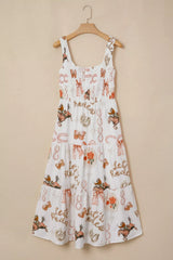Western Horseshoe Print U-Neck Sleeveless Midi Dress