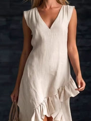 Sleeveless V-Neck Ruffle Hem High-Low Dress