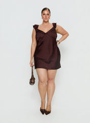 Kamillah Frill Mini Dress Burgundy Polka Dot Curve