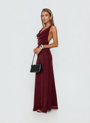 Wild Bunch Cowl Neck Backless Maxi Dress Burgundy