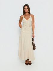 Carlisla Ruched Halter Maxi Dress Yellow