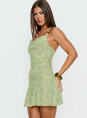 Arcelia Beaded Halter Mini Dress Sage