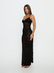 Blackpool Lace V Neck Maxi Dress Black