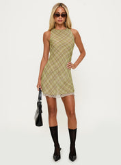 Buffie Shoulder Mini Dress Green Check