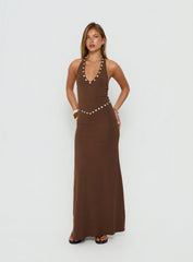Correna Embellished Halter Maxi Dress Chocolate