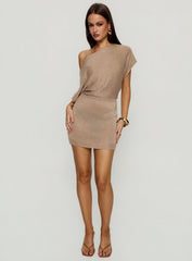 Kysa Off Shoulder Knit Mini Dress Beige