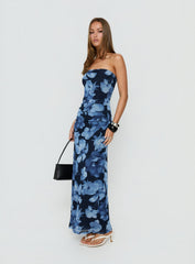 Lanora Strapless Maxi Dress Blue Floral