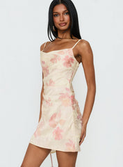 Mienna Cowl Neck Mini Dress Yellow / Pink Floral