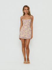 Celena Mini Dress Yellow / Lilac Floral