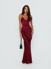 Devotedness Satin Corset Maxi Dress Deep Red