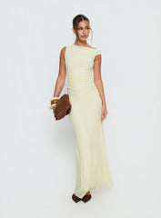 Krystyna Off Shoulder Ruched Mesh Maxi Dress Butter