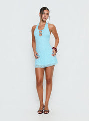 Blue Sky Halter Cut Out Mini Dress Blue