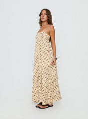 Triniti Square Neck Maxi Dress Cream Polka Dot