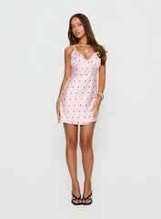 Rosabelle Satin Mini Dress Pink Polka Dot