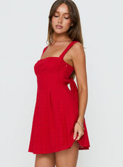 Xanthus Embroidered Mini Dress Red
