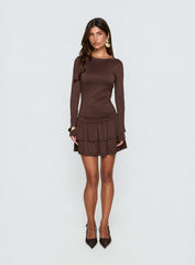 Mallissa Long Sleeve Ruffled Mini Dress Brown