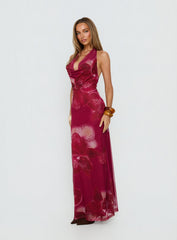 Adeya Halter Maxi Dress Burgundy Floral