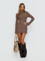 Carlee Rib Long Sleeve Mini Dress Mocha