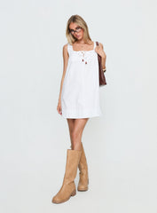 Barbel Square Neck Tie Detail Mini Dress White
