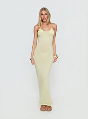 Cinderella Knit Floral Detail Maxi Dress Lemon Yellow
