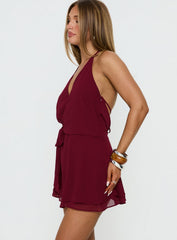 Dream Of Me Wrap Halter Mini Dress Burgundy
