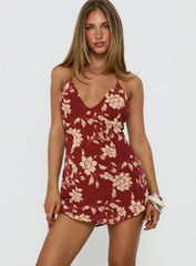 Esmira Halter Mini Dress Burgundy Floral
