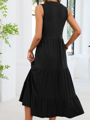 Sleeveless Notched Tiered Midi Dress