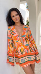 Bella Tropical Mini Dress - Orange Multi