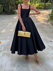 Square Neck A-Line Midi Dress