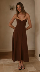 Janessa Strapless Midi Dress - Chocolate