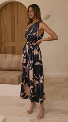 Hadas Maxi Dress - Navy/Pink Print