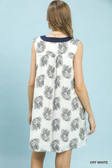Umgee Floral Sleeveless Contrast V-Neck Mini Dress