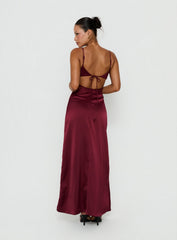Lusta Plunge Lace Maxi Dress Cherry