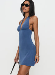 Tinisie Halter Mini Dress Slate Blue
