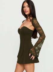 Jacenta Long Sleeve Lace Bolero Mini Dress Green