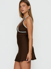 Jacyntha Halter Mini Dress Chocolate / Blue