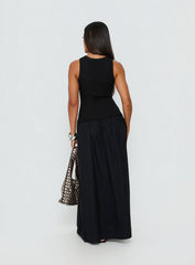 Carlene Shirred Drop Waist Maxi Dress Black