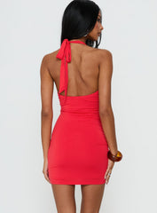 Margeaux Plunge Hardware Mini Dress Red