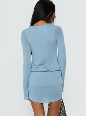 Charming Long Sleeve Mini Dress Dusty Blue
