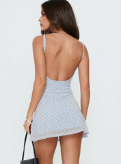 Doralyn Scoop Mini Dress Blue Polka Dot