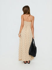 Triniti Square Neck Maxi Dress Cream Polka Dot