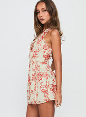 Taija Wrap Mini Dress Orange / Cream Floral