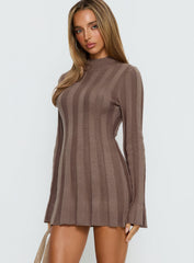 Carlee Rib Long Sleeve Mini Dress Mocha