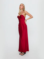 Costella Halter Satin Maxi Dress Red