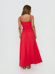 Rubiella Shirred Maxi Dress Red