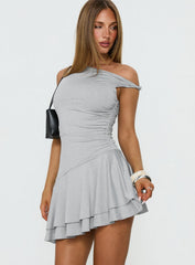 Antonetta Off Shoulder Ruched Mini Dress Grey Marle