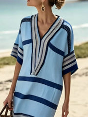 Full Size Striped Half Sleeve Midi Dress Plus Size