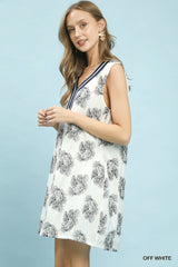 Umgee Floral Sleeveless Contrast V-Neck Mini Dress