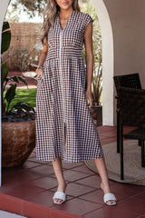 Gingham Zip-Front Midi Dress